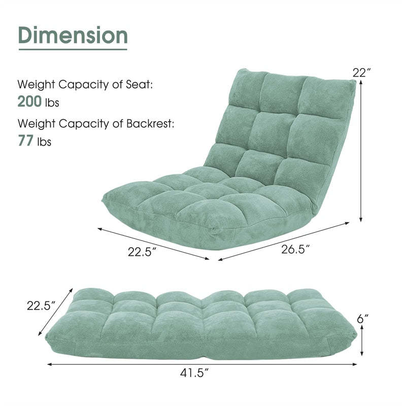 14-Position Adjustable Floor Chair, Folding Sofa Chair with Back Support, Floor Gaming Recliner for Living Room, Meditation, Reading