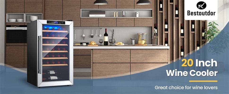 20" Wine Cooler 33-Bottle Beverage Refrigerator Built-in Freestanding Mini Wine Fridge with Tempered Glass Door & Dual Alarm Function
