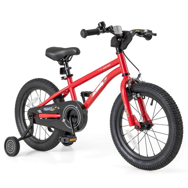 16-Inch Kids Bike, Sports Bicycle for 4-7 Years Old with Height Adjustable Seat, Fully Enclosed Chain Guard & Removable Training Wheels