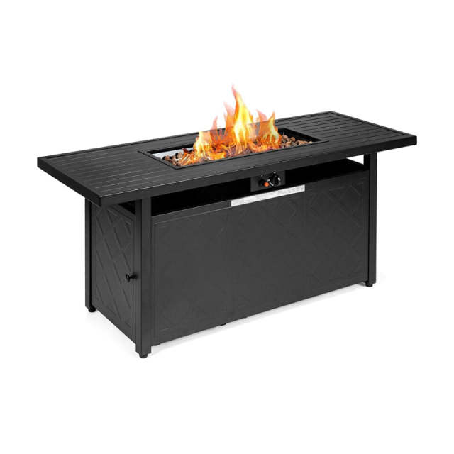 57" Rectangular Propane Fire Pit Table, 50,000 BTU Auto-Ignition Outdoor Gas Fire Pit with Removable Lid & Lava Rocks for Patio Backyard