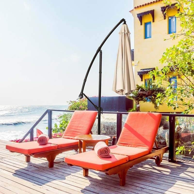 10ft Hanging Umbrella Offset Patio Sun Shade Umbrella Outdoor Market Umbrella Tilt Adjustment Cantilever Umbrella with Crank & Cross Base