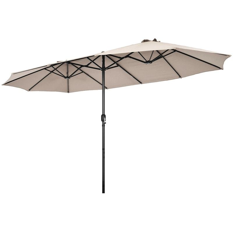 15FT Double-Sided Patio Umbrella with Crank & Air Vents, 12-Rib Steel Market Outdoor Umbrella for Poolside, Garden, Backyard