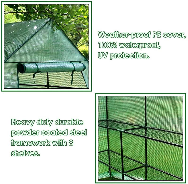4 Tier 8 Shelves Portable Walk-in Plant Greenhouse with Observation Windows