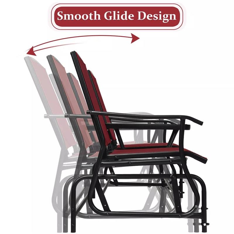 2-Person Outdoor Glider Chair with Center Tempered Glass Table, Steel Frame & Breathable Mesh, Patio Rocking Bench for Porch Garden Poolside