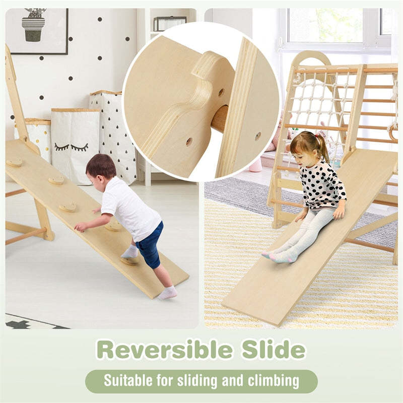 7-in-1 Toddler Climbing Toys Wooden Montessori Kids Indoor Playground Jungle Gym with Slide, Climbing Net & Removable Tent