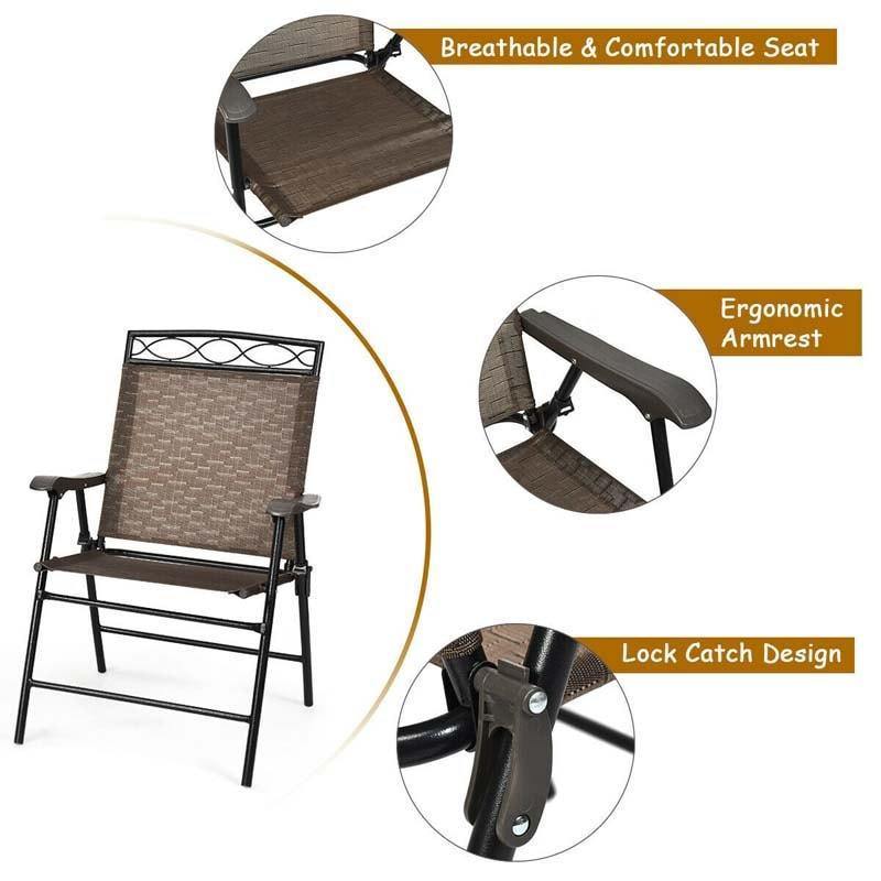 3 Piece Patio Bistro Set Outdoor Pub Dining Set Round Glass Table with 2 Folding Sling Chairs