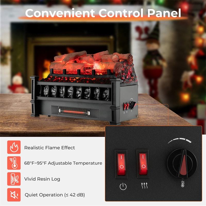 20” Electric Fireplace Log Set Infrared Quartz Fireplace Insert with Birchwood Ember Bed & Thermostat