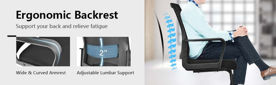 Mid Back Mesh Office Guest Chair Conference Chair with Adjustable Lumbar Support & Upholstered Seat