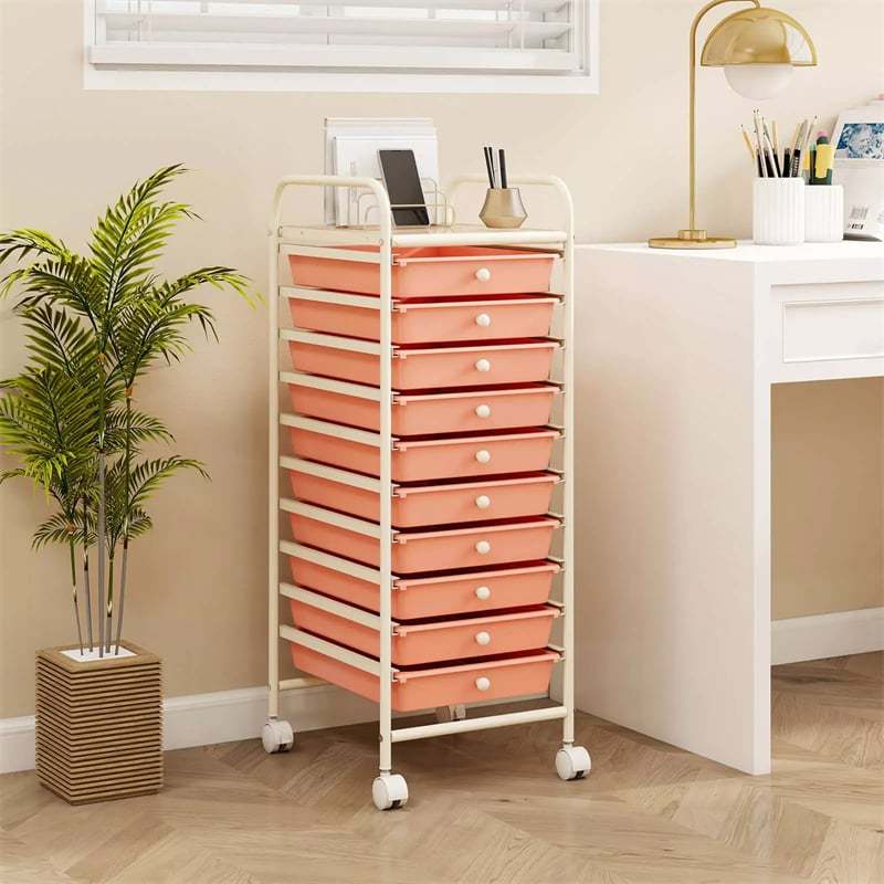 10-Drawer Rolling Storage Cart, Utility Cart with Drawers & Lockable Wheels, Mobile Art Craft Drawer Cart for Home Office, School