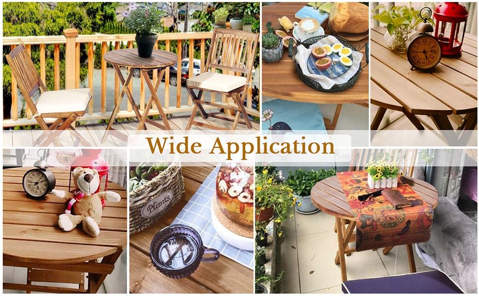 3PCS Wooden Folding Patio Bistro Table Set Outdoor Acacia Wood Chair and Table Set with Padded Cushions