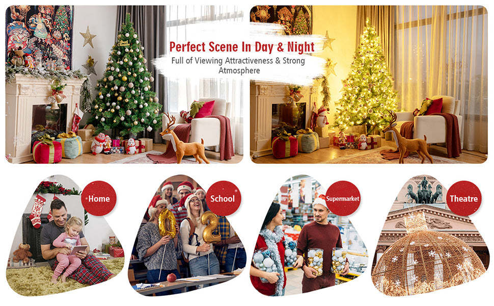 6FT Pre-lit Hinged Artificial Christmas Tree with 777 Glitter Tips and 350 LED Lights