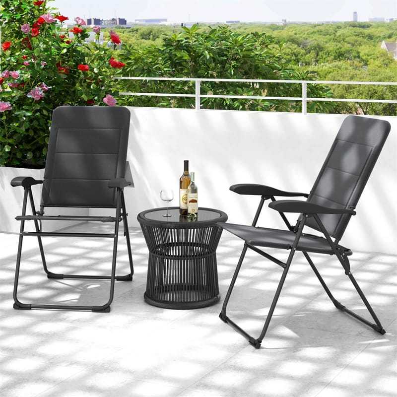 Set of 2 Folding Patio Chairs with 7-Position Adjustable Backrest, Padded Outdoor Reclining Chairs for Backyard Garden Deck, 300 lbs Capacity