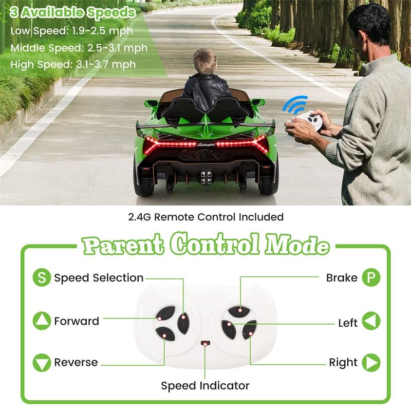 12V Kids Ride-On Car, Licensed Lamborghini 4WD Sports Car with Remote, LED Lights, Hydraulic Doors, Battery-Powered Electric Vehicle, Ages 3-8
