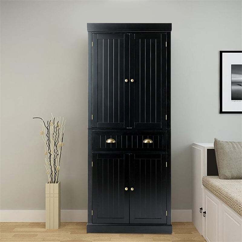 72" H Kitchen Pantry Cabinet, Freestanding Cupboard Traditional Large Tall Storage Cabinet with Drawers, Adjustable Shelves for Living Room