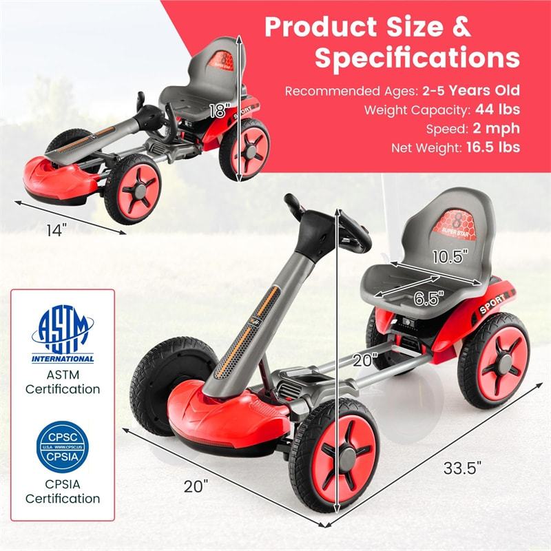 Kids Foldable Pedal Go Kart 12V Electric Pedal Car Ride-On Toy with Adjustable Steering Wheels & Seat
