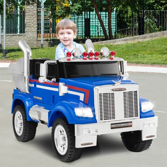 Electric Car for Kids 12V Licensed Freightliner Ride on Dump Truck with Remote Control & Rear Loader