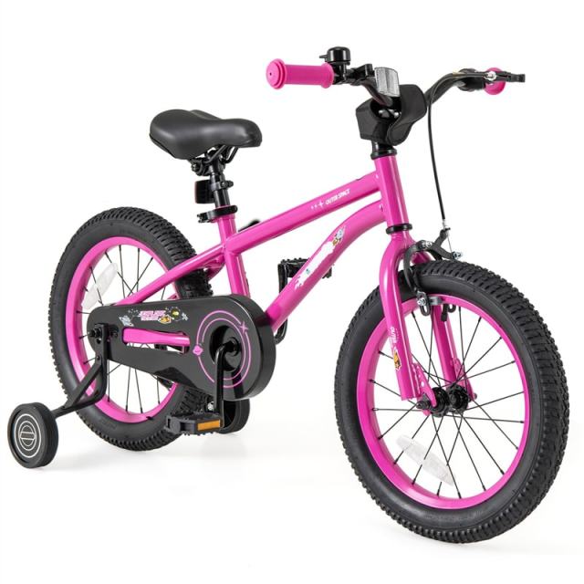 16-Inch Kids Bike, Sports Bicycle for 4-7 Years Old with Height Adjustable Seat, Fully Enclosed Chain Guard & Removable Training Wheels