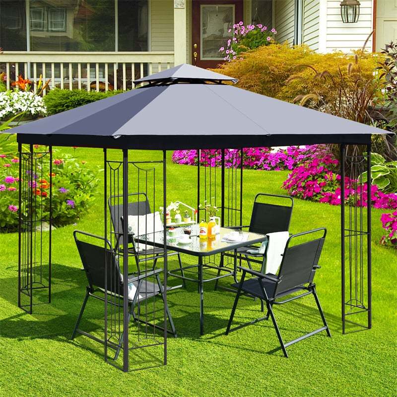 10 x 10 FT Patio Gazebo Double Roof Outdoor Canopy Gazebo Heavy-Duty Steel Frame Gazebo Garden Pavilion Shelter