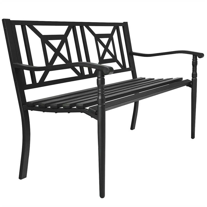 Heavy-Duty Outdoor Patio Garden Bench Loveseat with Decorative Backrest & Armrest