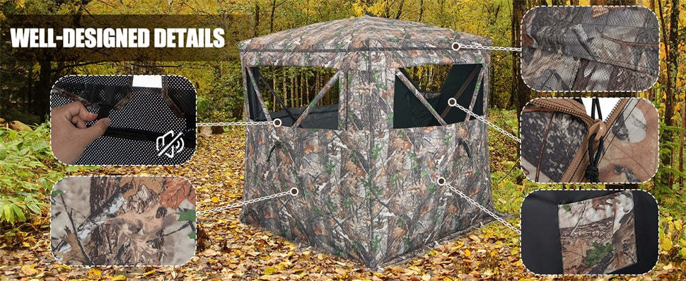 2-3 Person Hunting Blind Tent 270 Degree See Through Portable Pop Up Ground Blind with Sliding Windows, Zippered Door & Carrying Bag