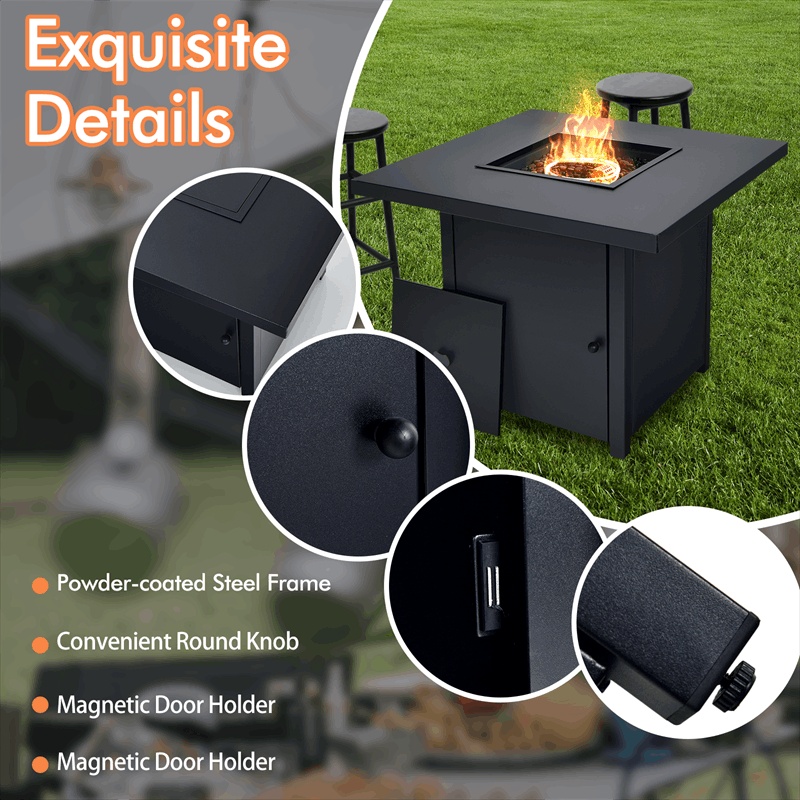 32inch Propane Fire Pit Table 40000BTU Square Gas Firepit Table with Lid Fire Glass