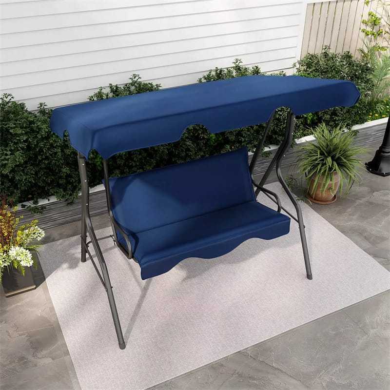 3-Seat Patio Swing with Adjustable Canopy & Removable Cushion, Powder-Coated Steel Frame Outdoor Porch Swing for Backyard, Garden, Balcony