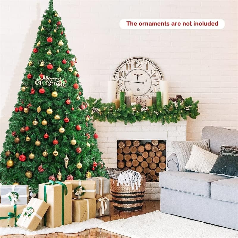 8ft Green Artificial Christmas Tree Unlit Pine Xmas Tree with 1138 PVC Branch Tips, Solid Metal Stand for Outdoor Indoor Holiday Decoration
