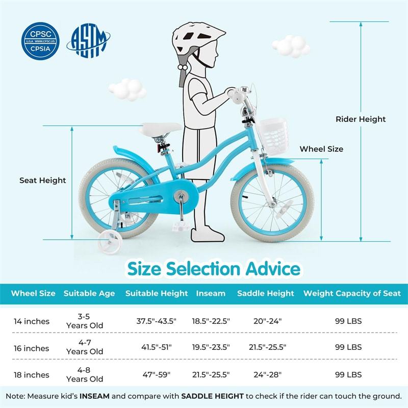 16" Kids Bike, Toddler Bicycle with Training Wheels, Adjustable Seat & Removable Basket, Boys Girls Bike for 3-8 Years Old