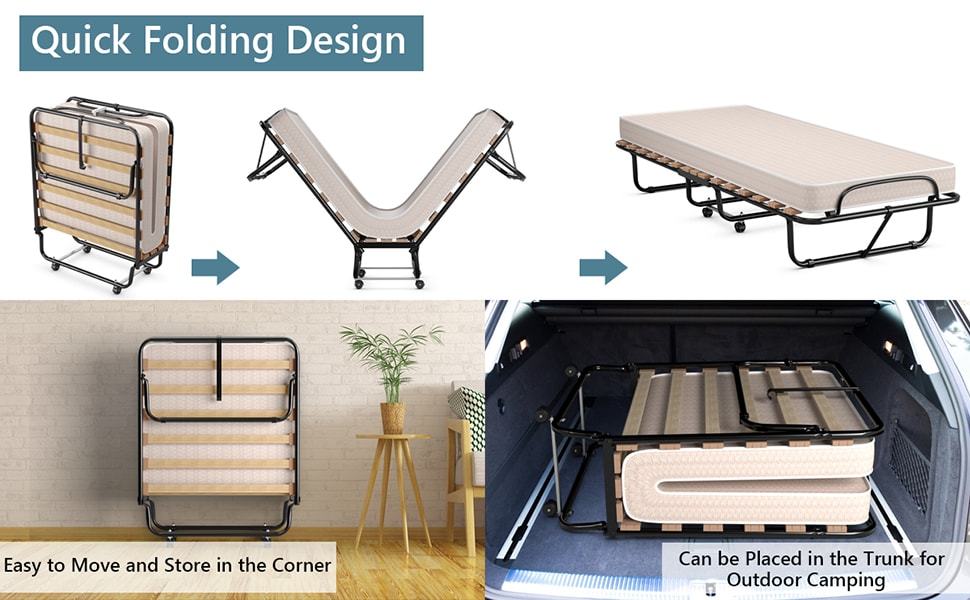 Folding Guest Bed Rollaway Bed with Memory Foam Mattress for Adults