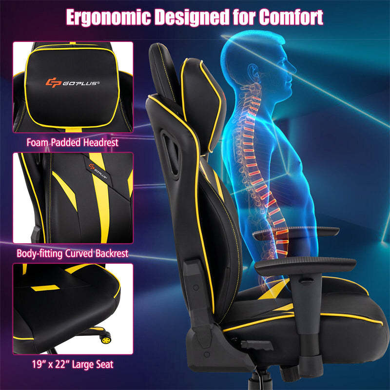 360° Swivel Gaming Chair Height Adjustable Computer Office Racing Chair High Back Video Game Chair with Wide Seat & 2D Armrest Headrest