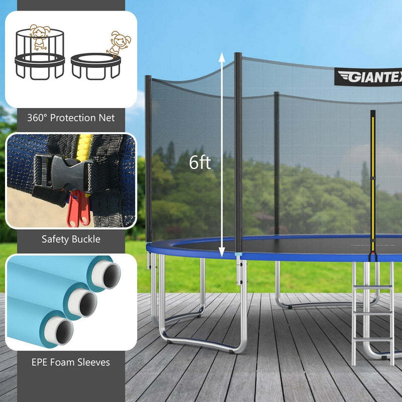 15 Ft Outdoor Trampoline Combo with Enclosure Net and Spring Pad