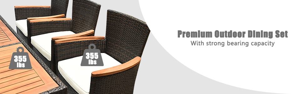 9 Pcs Wicker Outdoor Patio Dining Set with Acacia Wood Table and Stackable Armrest Chairs