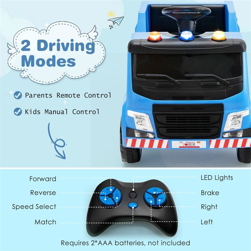 12V Kids Recycling Garbage Truck Remote Control Electric Ride-On Car Toy with Recycling Accessories