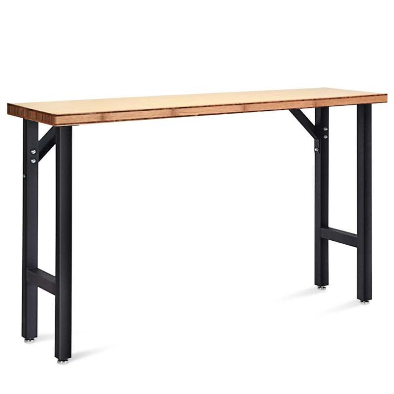 65" Bamboo Top Workbench, Heavy-Duty Steel Work Table for Garage with Triangle Reinforcement, Easy Assembly Hardwood Workstation