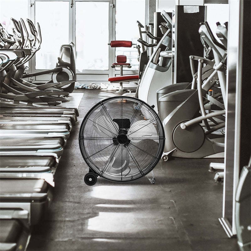 24" 3-Speed Portable Industrial Drum Fan with Aluminum Blades & Built-in Wheels