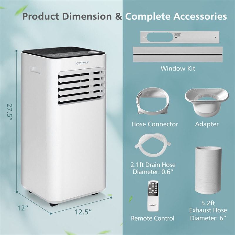 10000 BTU Portable Air Conditioner, 3-in-1 Quiet AC Unit with Fan, Dehumidifier, Sleep Mode & Remote, Cools 350 Sq.Ft for Bedroom, Dorms, Offices