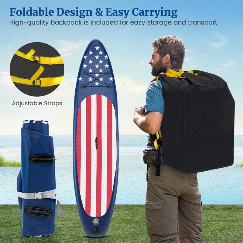 10' Inflatable Stand Up Paddle Board Portable SUP Board for Youth Adults with Adjustable Paddle, 5 D Rings, Backpack, Hand Pump & Repair Kit