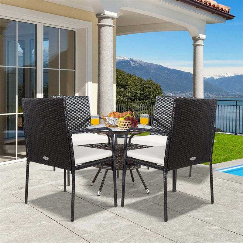 4PCS Patio Wicker Rattan Dining Chairs with Armrests, Soft Cushions, Steel Frame, All-Weather Steel FrameOutdoor Armchairs for Deck Porch Backyard