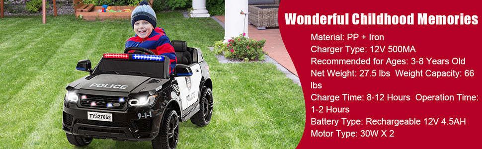 12V Battery Powered Kids Electric Ride On Police SUV Car with Remote Control