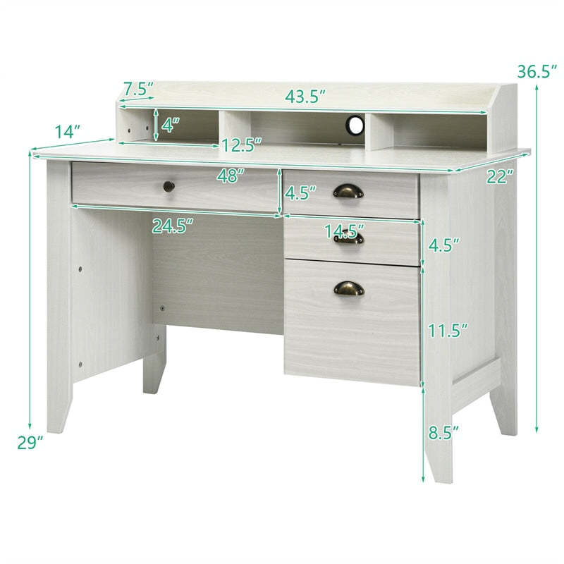 48" Wood Computer Desk with Hutch, 4 Storage Drawers & Shelves, Wooden Executive Desk for Home Office, Study Writing Desk for PC Laptop