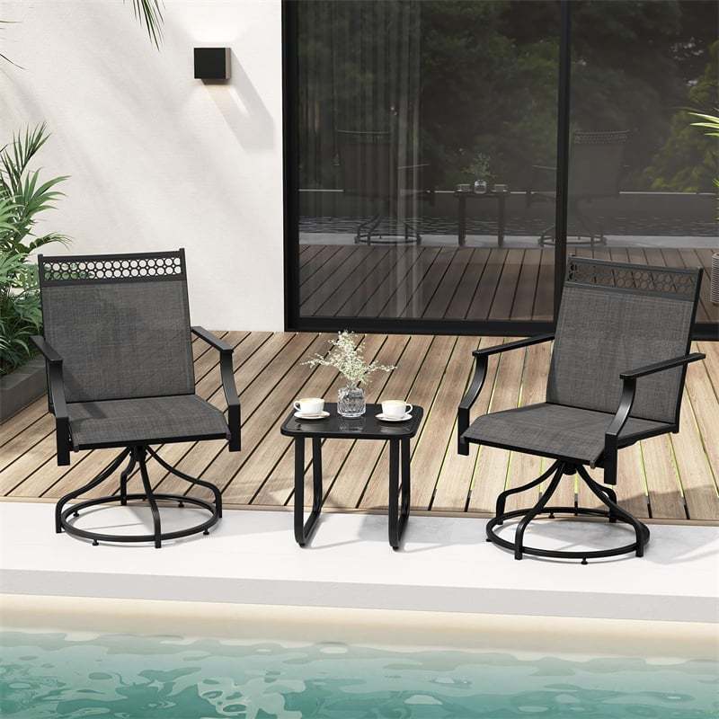 Patio Swivel Dining Chairs Set of 4 with Quick-Drying Fabric & Metal Frame, 360° Rotating Outdoor Chairs with Armrests for Deck, Garden, Yard