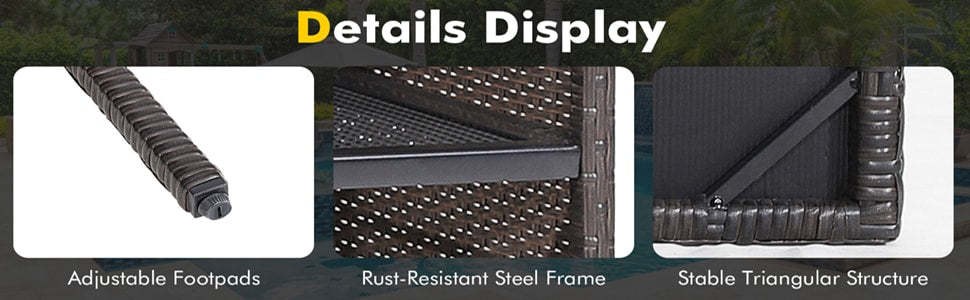 Outdoor Wicker Bar Counter Table All Weather Rattan Bar Height Table with 2 Storage Shelves