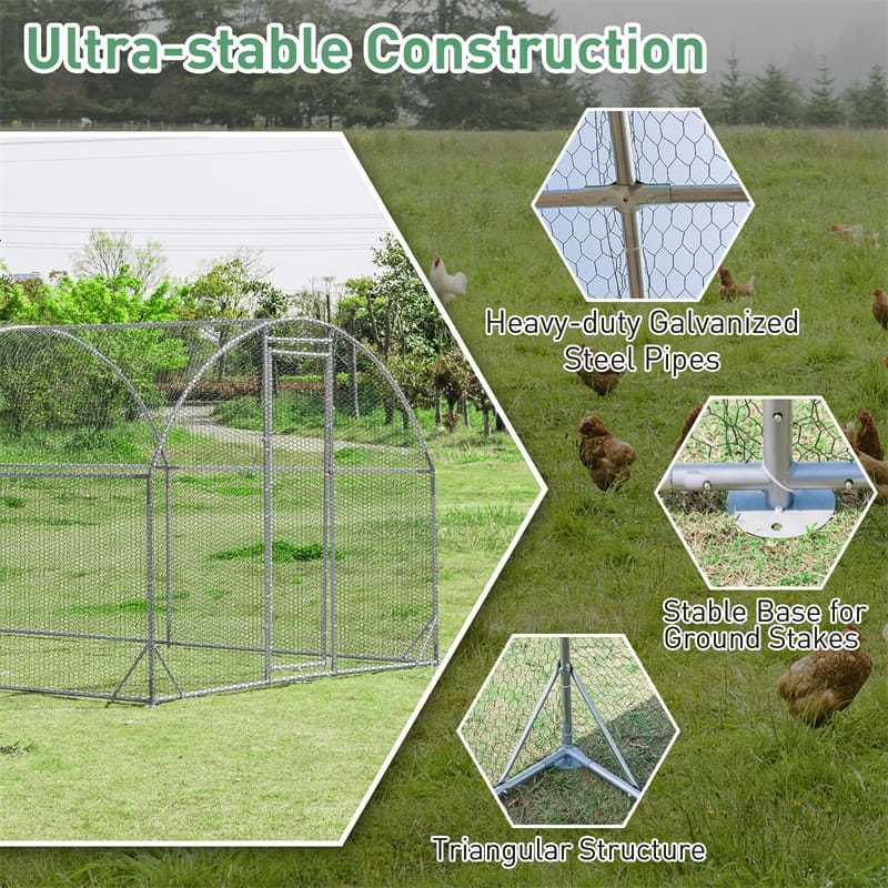 19ft Large Metal Chicken Coop, Galvanized Walk-in Poultry Cage with PE Cover, Dome Shaped Chicken Run House Rabbit Hutch for Outdoor Backyard Farm Use
