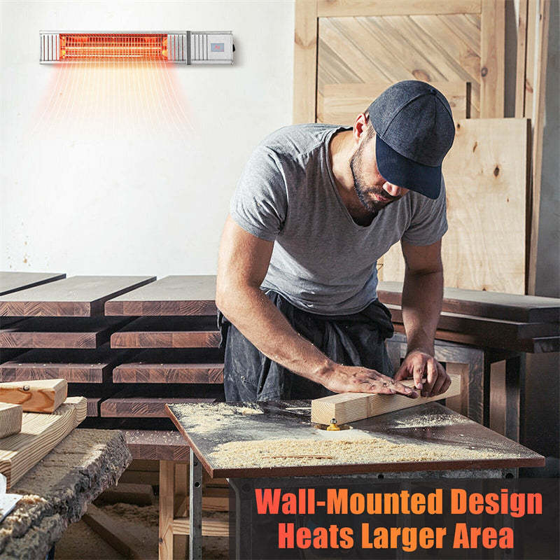 1500W Wall-Mounted Infrared Patio Heater with 9-Level Adjustable Remote Control 24H Timer