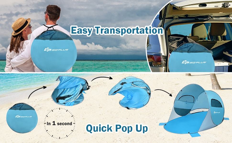 Pop Up Beach Tent Anti-UV UPF 50+ Portable Sun Shade Shelter