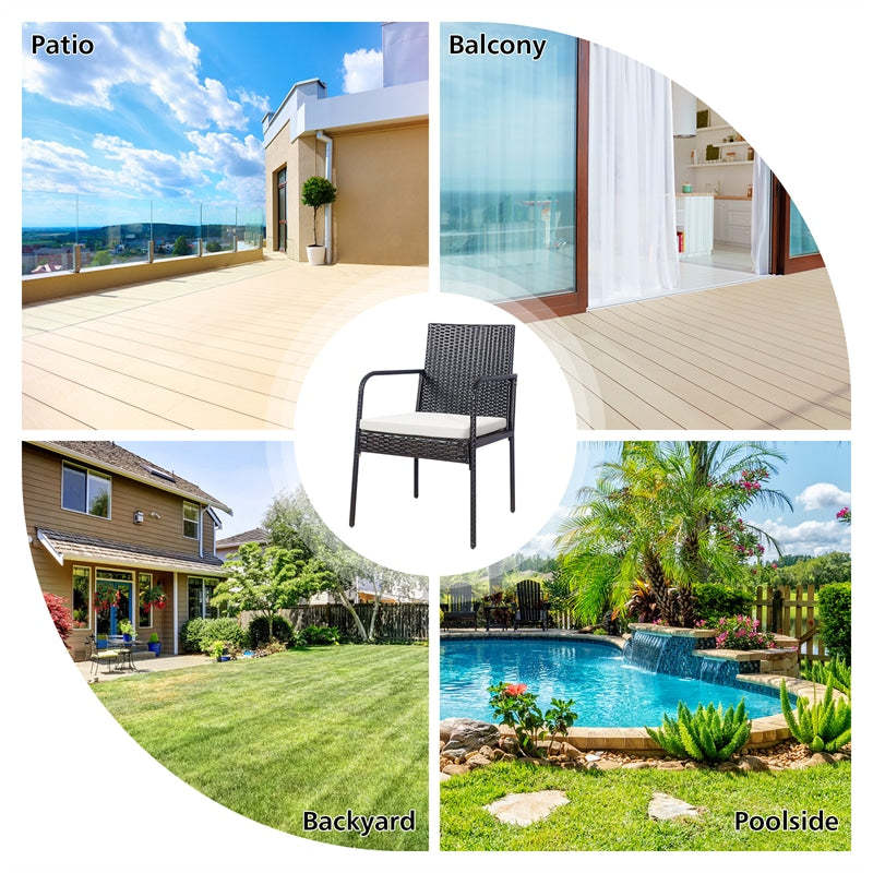 4 PCS Rattan Patio Dining Chairs Wicker Outdoor Chairs with Armrests & Cushions