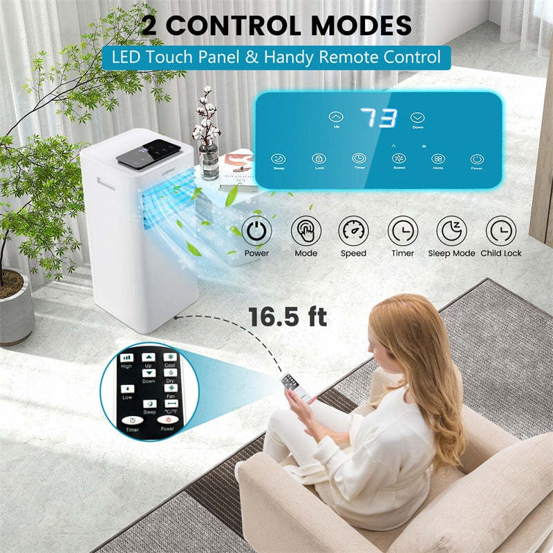 8000 BTU Portable Air Conditioner 3-in-1 Room AC Unit with Fan, Dehumidifier & Sleep Modes, Remote Control, Window Kit