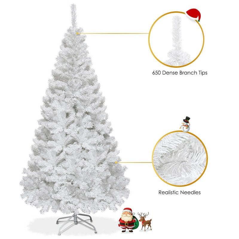 6FT White PVC Hinged Pine Snow-flocked Artificial Christmas Tree with Metal Stand