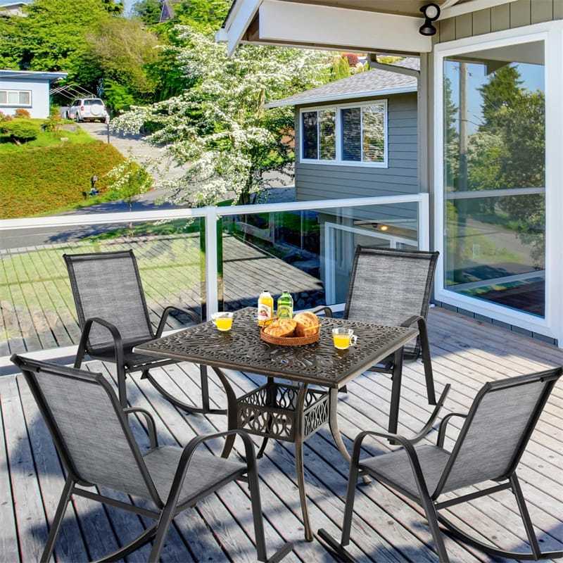 2PCS Outdoor Rocking Chairs, Ergonomic Patio Rockers with Breathable Fabric Seat & Back, Heavy-Duty Metal Frame for Backyard, Garden Front Porch