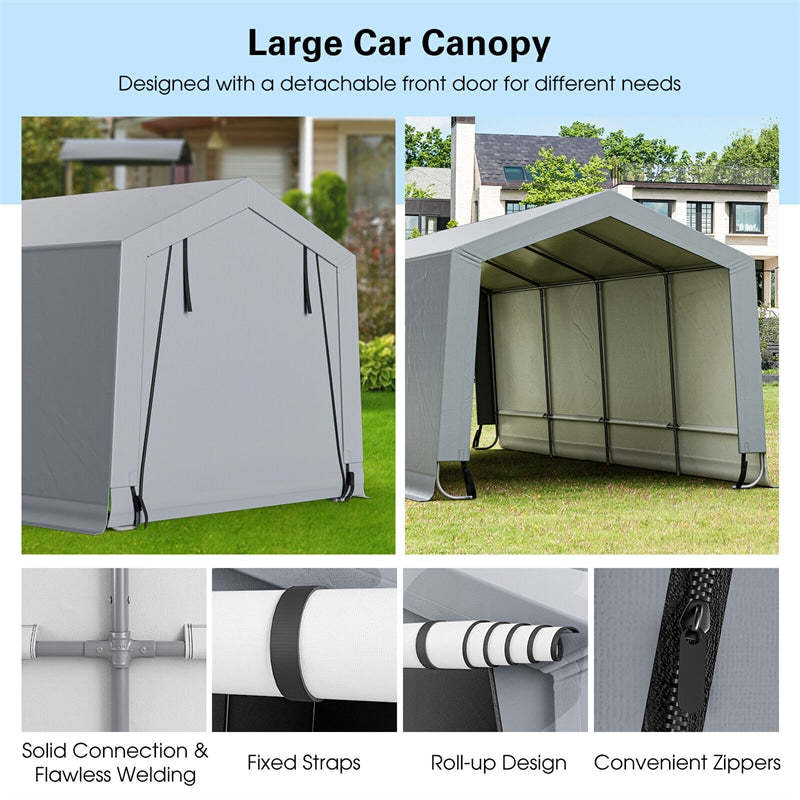 10' x 20' Heavy-Duty Outdoor Carport Car Canopy Shelter Portable Metal Garage with 2 Removable Doors
